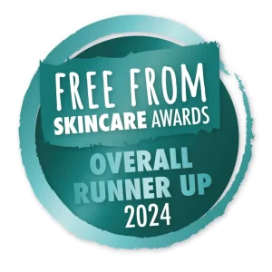 A logo showing an overall runner up award from the Free From Skincare Awards 2024